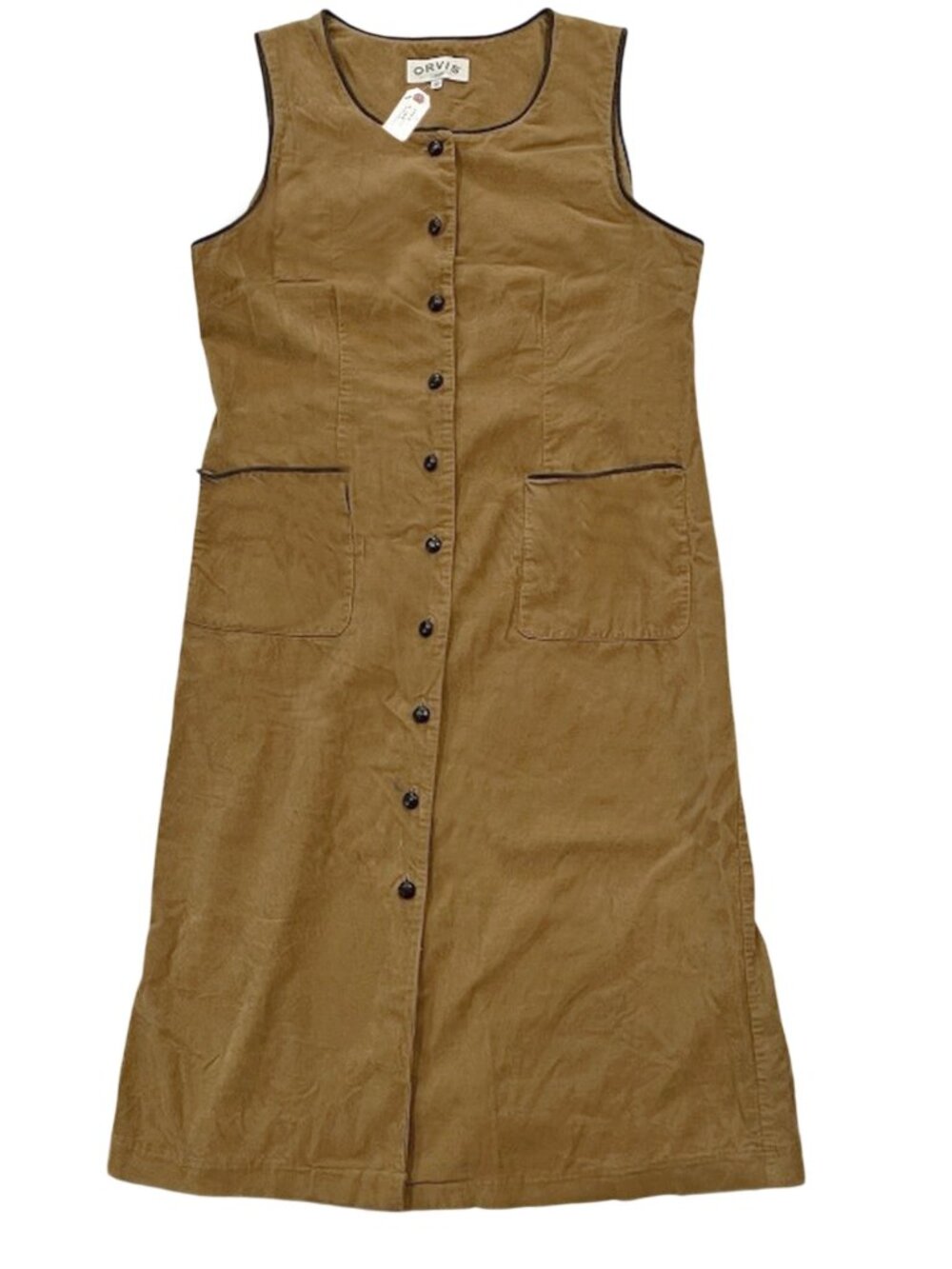 NEW $129 Orvis Corduroy Long Dress! Warm Brown Finewale Corduroy Brown Trim